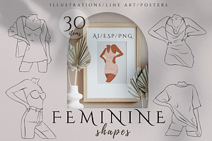 Female line art and illustrations