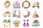 Watercolor Boho Summer Clipart, an Illustration by Design Market (Thumbnail 3 of 5)