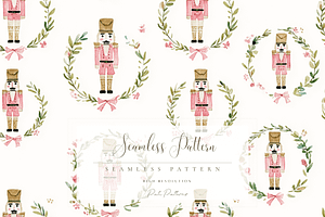 Nutcracker Christmas Wreath Seamless, a Pattern Graphic by Pati Charm Studio