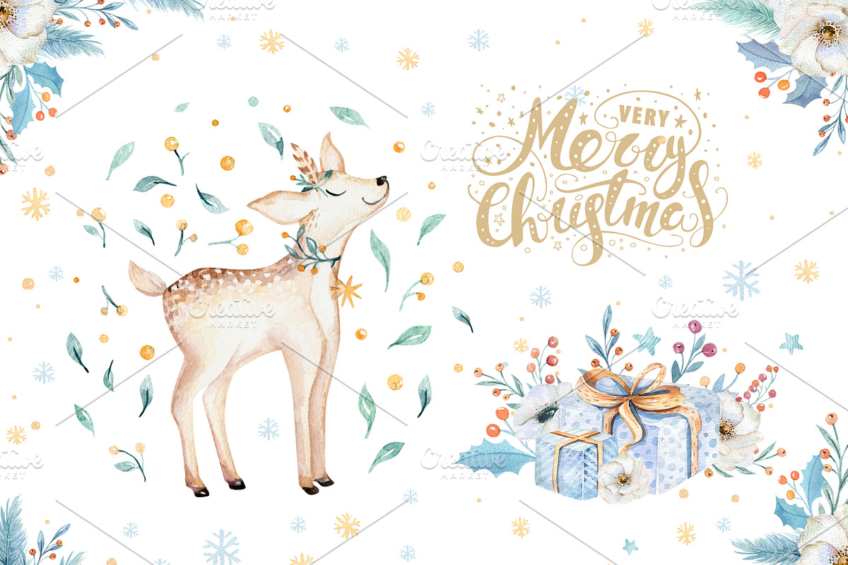 Watercolor Christmas deer, an Animal Illustration by Peace ART (Photo 3 of 11)