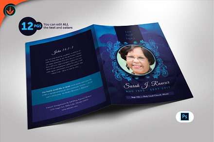 Funeral Program 10 Blue Rose Vintage, a Brochure Template by SeraphimChris