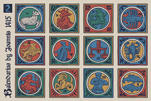 Medieval Zodiac Initials Set