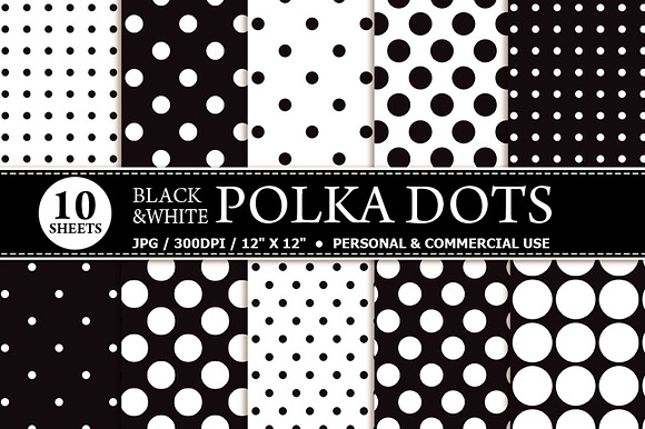 10 Black & White Polka Dot Papers preview 2