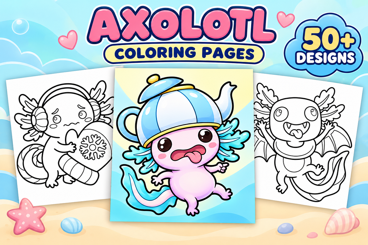 Axolotl Coloring Pages – Volume 2, a Seasonal Illustration by Inkivelle Studio (Photo 1 of 3)