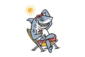 shark is sitting on a chair enjoying, an Animal Illustration by gunaonedesign