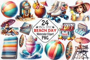 1950s Style Beach Day Clipart's, a Seasonal Illustration by RobertsArt