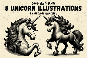 Vintage Unicorn Drawings Bundle SVG