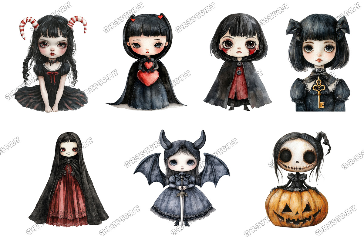 Whimsical Gothic Vampire Dolls Clipa, an Illustration by designcity5 (Photo 3 of 5)