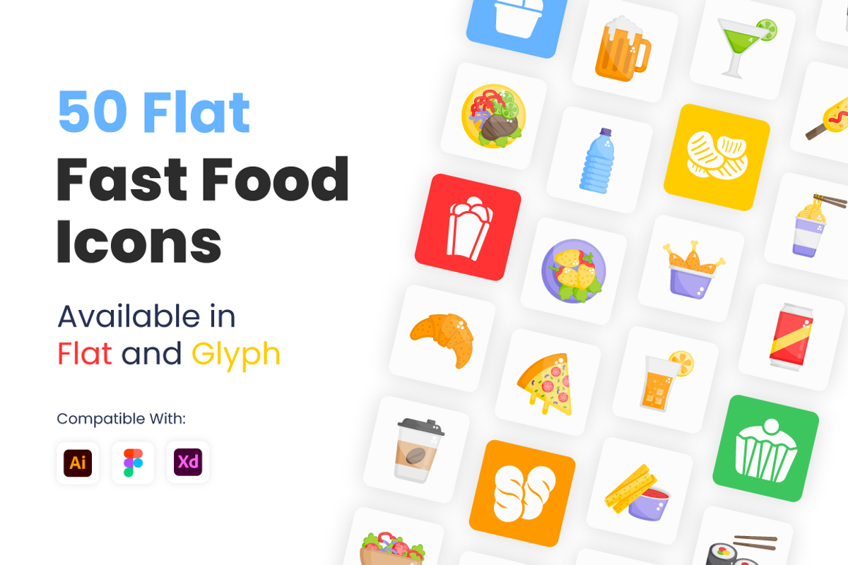 Flat Fast Food Icons, a Duotone Icon by Brickclay (Photo 1 of 6)