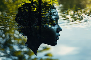Serene Portrait: Woman's profile ble, a Background Photo by Pixeness Studio