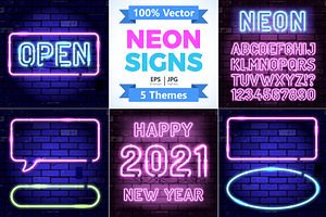 Neon Signboards Frame Alphabet, a Decorative Illustration by TAlex