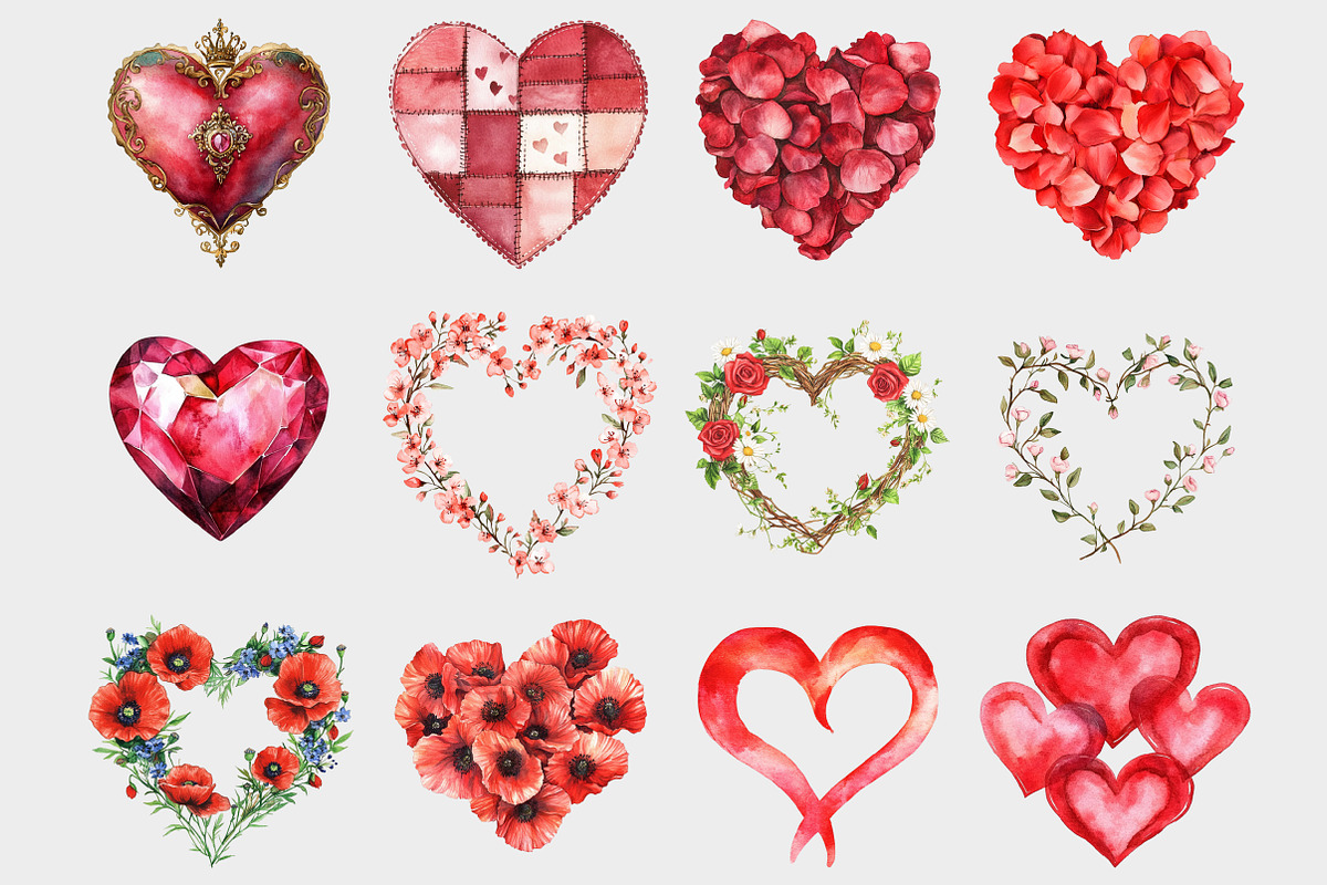 Watercolor Valentine Hearts Clipart, a Seasonal Illustration by Design Market (Photo 2 of 5)