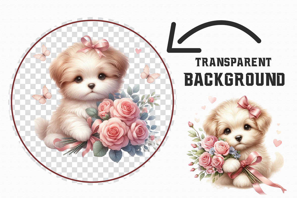 Valentine Puppy With Rose Clipart PN, an Illustration by Libby Wishes (Photo 2 of 6)