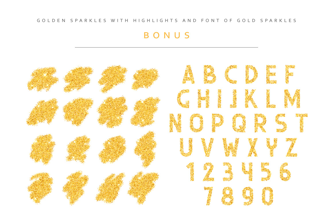 Gold sparkles, Vector font alphabet, an Object Graphic by Modern vector