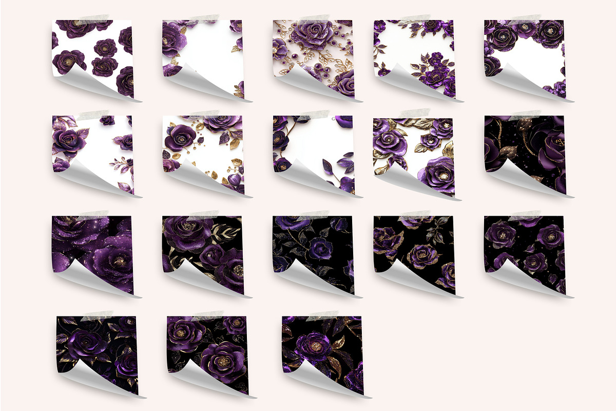 3D Sequin Purple Roses Patterns, a Pattern Graphic by PrintablesByFranklyn (Photo 2 of 6)