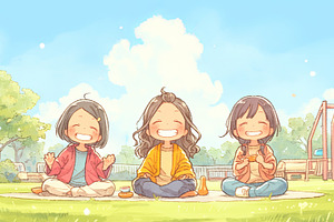 Three laughing women enjoying a sunny day in a serene outdoor park, a Photo by AS photostudio