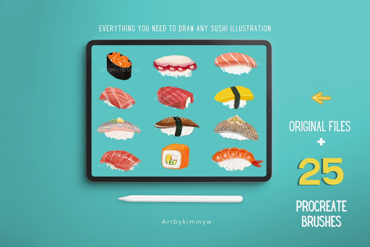 Procreate Sushi Drawing Brushes, a Brush Add-On by Artbykimmyw (Photo 1 of 13)