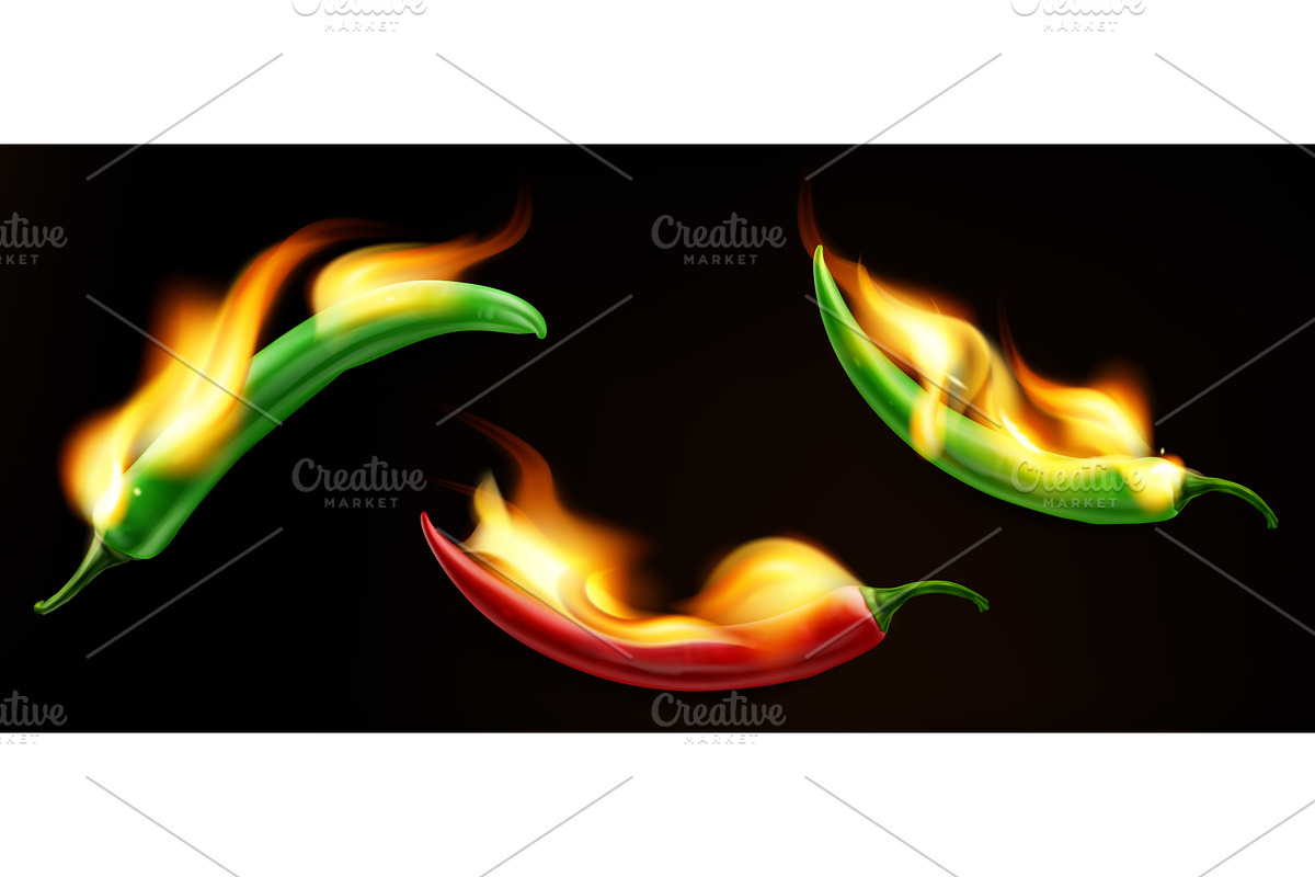 Burning hot chili peppers with, a Food Illustration by art PVP - market