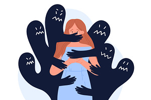 Woman Surrounded by Dark Figures, an Illustration by Flashvector