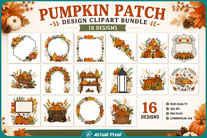 Pumpkin Patch Design Clipart Bundle, a Seasonal Illustration by Actual Pixel