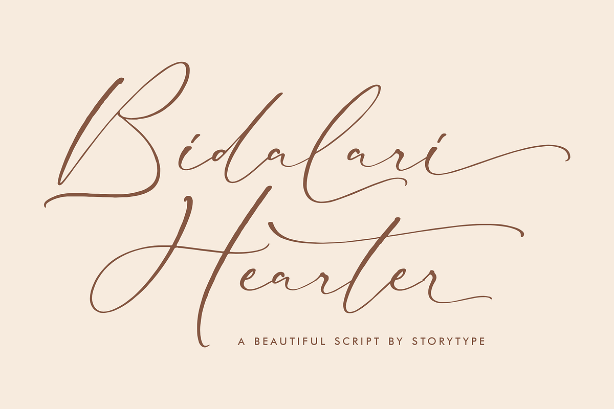 Bidalari Hearter A Beautiful Script, a Script Font by Storytype Studio (Photo 1 of 14)