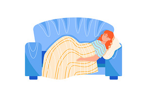 Young woman sleep on sofa vector, a Person Illustration by vectorpointstudio