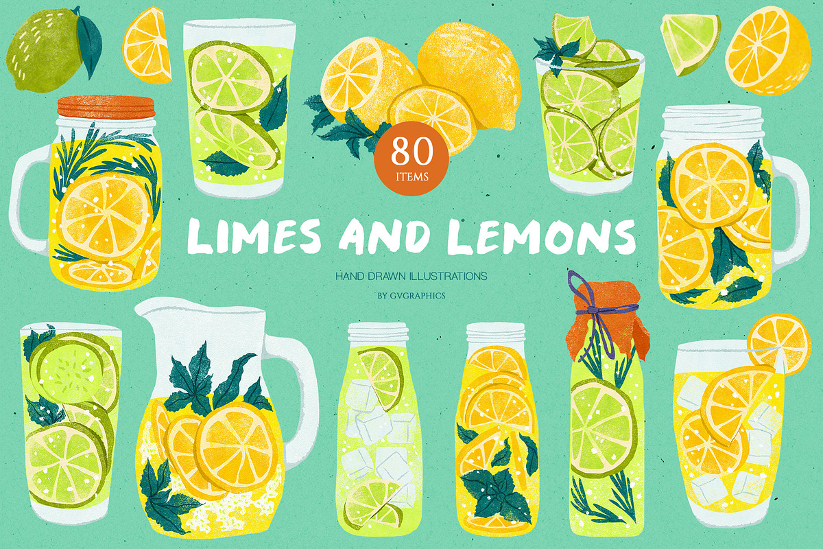 Limes and Lemons Illustrations, a Food Illustration by GVGraphics (Photo 1 of 7)