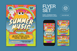 Orange Summer Music Fest Flyer Set, a Flyer Template by graphicook