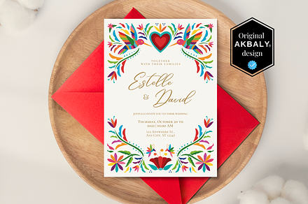 Mexican Otomi Wedding Invitation Set, a Templates & Theme by Akbaly