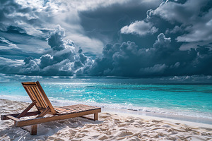 Chaise lounge on beach sand with blue sea, a Nature Photo by AlyaAnd