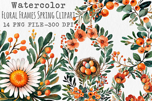 Watercolor Floral Frames Spring PNG, an Illustration by Libby Wishes