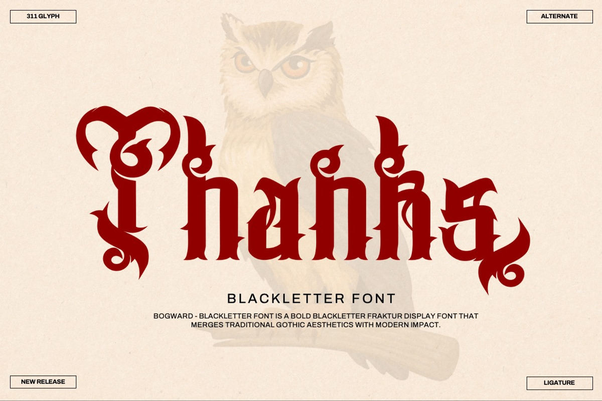 Bogward - Blackletter Font, a Blackletter Font by Dhabee (Photo 2 of 16)