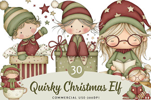 Quirky Christmas Elf Clipart, an Illustration by DreamPrint404