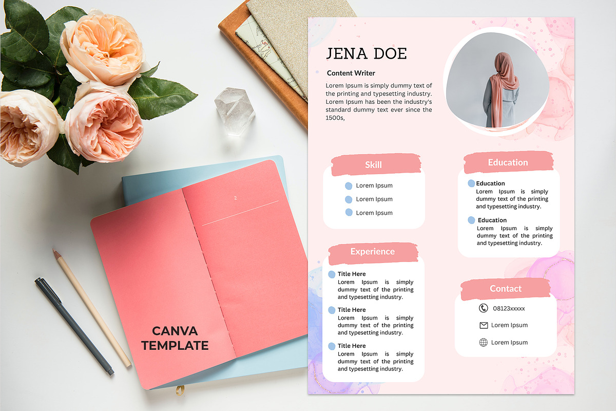 Pink Content Writer Resume Template, a Resume Template by Jaruka (Photo 1 of 2)