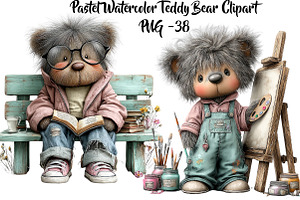 Pastel Watercolor Teddy Bear Clipart, a Seasonal Illustration by CreationArt