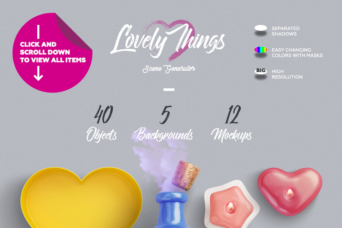 Lovely Things Scene Generator, a Product Mockup by mysuperproject (Photo 2 of 9)