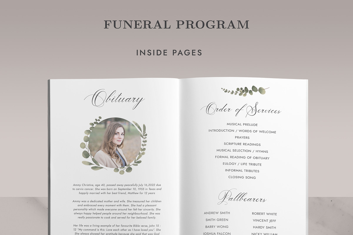 Funeral/ Memorial Program Card FP007, a Flyer Template by Draca Design Co (Photo 3 of 3)