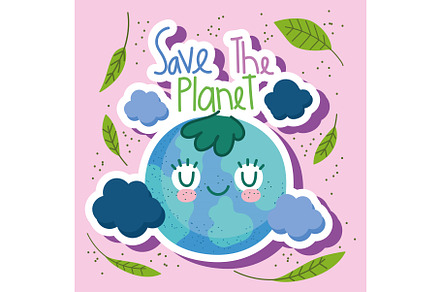 save the planet cute map, an Illustration by studiogstock