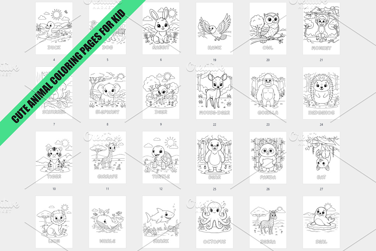 Cute Animals Coloring Pages for Kid, an Animal Illustration by Ted-sign (Photo 2 of 3)