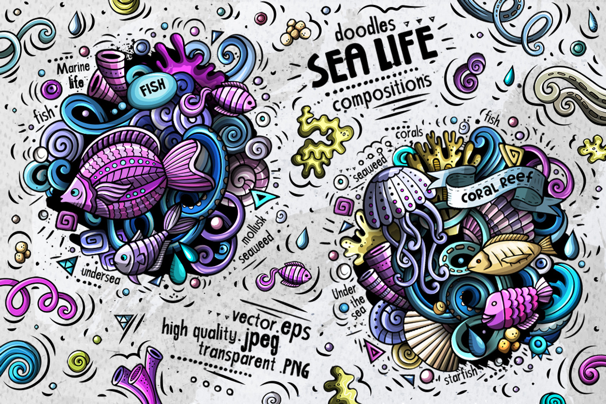 Sea Life Cartoon Doodle Big Pack, a Decorative Illustration by BALABOLKA (Photo 3 of 10)