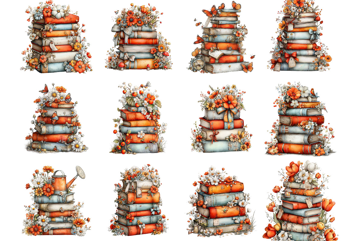 Whimsical Spring Books Stack Clipart, an Illustration by Designking (Photo 2 of 5)