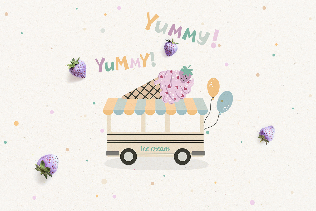 Ice Cream Summer Vector Clipart, a Decorative Illustration by Jenny Quince (Photo 10 of 10)