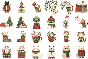 Watercolor Christmas Cat Clipart, an Illustration by DreamCafeArt (Thumbnail 2 of 6)