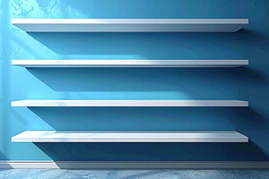 Empty White Minimalist Shelves on Vibrant Blue Wall, an Architecture Photo by Igor Tichonow