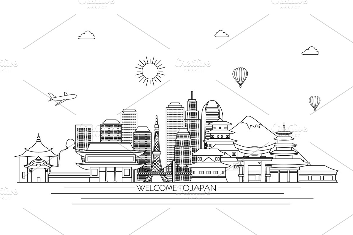 Japan line art skyline, a Work Illustration by LisaKolbasa (Photo 2 of 3)