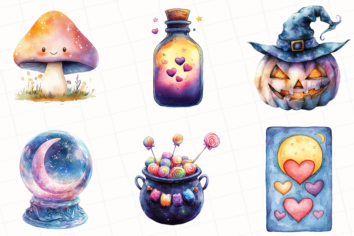 Pastel Witch Halloween Clipart, an Illustration by OK Design (Photo 3 of 5)