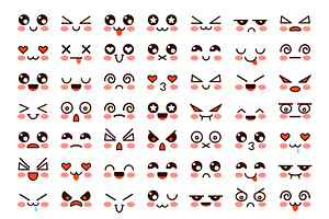 Kawaii Faces. Cute Cartoon Emoticon