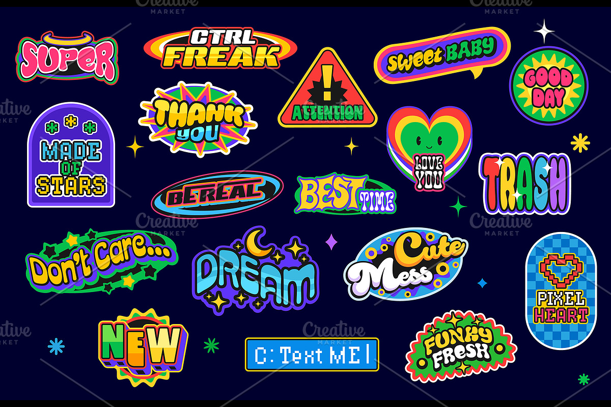 Retro Y2K stickers, patch labels, a Decorative Illustration by Vector Tradition (Photo 1 of 3)