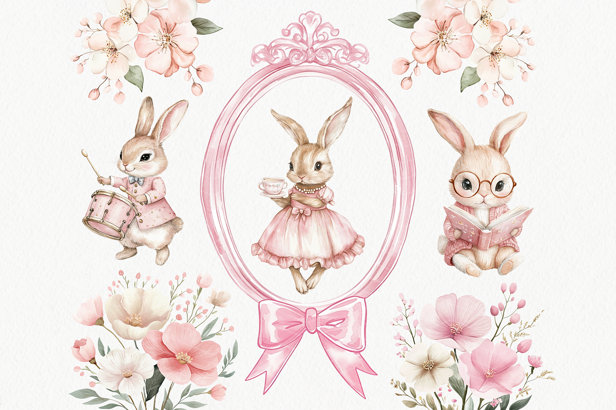 Cute Pink Bunny Clipart, an Animal Illustration by ClipArtCharm (Photo 3 of 7)