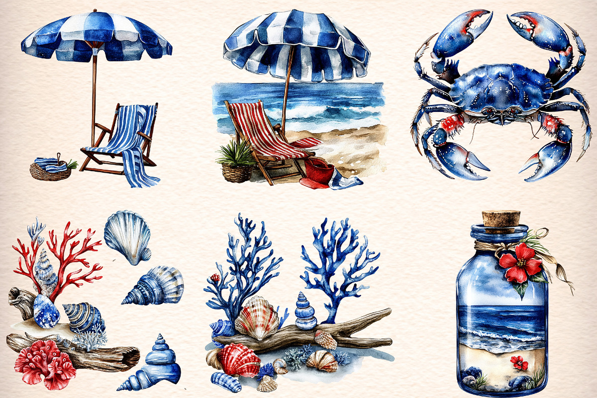 watercolor coastal clipart, an Illustration by GatewayDesign (Photo 4 of 9)